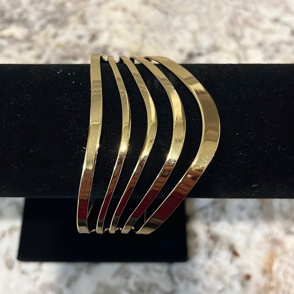 Gold Sculptural Wave Cuff Bangle | Modern Multi-Band Statement Bracelet